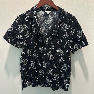 Lucky Brand Women's Linen Black and White Floral Shirt and Short Set - NWT